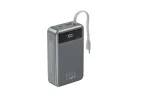 Gembird PB20-PD65-LCD-01 greito įkrovimo power bank su integruotais kabeliais, 65W, 20000 mAh, juoda