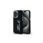 KARL LAGERFELD Silicone Metal Script Logo Dėklas, skirtas Apple iPhone 15 Pro Max, juodas