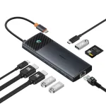 Baseus Metal Gleam Series 10-in-1 USB-C Hub USB-C to USB-C PD / USB-C / 3x USB-A / 2x HDMI / RJ-45 / SD / TF - Black