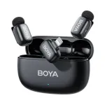 BOYA Mini 2-03 belaidė mikrofonų sistema 2,4 GHz su AI triuk&scaron;mo slopinimu, 2 siųstuvai + 1 Lightning imtuvas, juoda