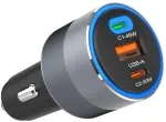 Forcell F-Energy 65 automobilinis įkroviklis 65W, 2x USB-C (PD 3.0) ir 1x USB-A (QC 4.0), pilka