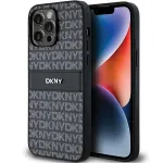 DKNY Leather Mono Stripe & Metal Logo dėklas, skirtas Apple iPhone 14 Pro - juodas