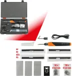 KS TOOLS 150.1010 belaidis plastiko taisymo rinkinys, 134 dalių, 3,7 V ličio jonų kar&scaron;tųjų kabių segiklis su 200 nerūdijančio plieno kabių, 450 &deg;C, dėklas