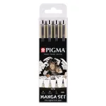 SAKURA Pigma Micron Manga Set Sepia 4 dalių plonasraigčių ir teptuko ra&scaron;iklių rinkinys daugkartiniame dėkle POXSDKMAN4