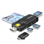 Axagon CRE-SMP2A USB Smart Card ir SD/microSD/SIM skaitytuvas, USB Type-A / USB Type-C, juodas
