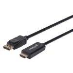 Manhattan 153201 DisplayPort 1.2&ndash;HDMI kabelis, 4K@60Hz, 1,8 m, ki&scaron;tukas&ndash;ki&scaron;tukas, DP su fiksatoriumi, juodas