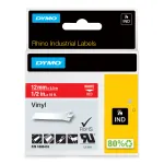 DYMO Rhino pramoninės vinilinės etiketės | 12 mm x 5,5 m | Baltas &scaron;riftas raudoname fone | Lipnios | LabelManager ir Rhino žymekliams