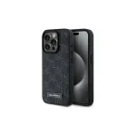 Karl Lagerfeld KLHMP15LPKHPORPK iPhone 15 Pro 6,1 inch Hardcase Black Leather Monogram Metal Logo MagSafe