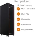 IT-BUDGET 19-Inch Network Rack SRK - Complete Set - 42U - 600x800 mm - Glass/Steel Door - 4 Active Fans - PDU - Shelves - Flatpack - Black (90ITB19SRK4268GS)