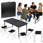 LEAN Camping Furniture Set Folding Table 4 Stools Black Suitcase