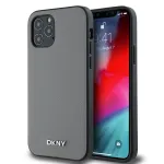 DKNY PU odos MagSafe dėklas, skirtas iPhone 12/12 Pro, su sidabriniu metalo logotipu &ndash; pilkas