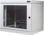 Silence Rack 99SRWV124GG garsą slopinanti 19 colių tinklo spinta tvirtinama prie sienos, 12 U, 450 mm gylio, permatomos durys, 1 tylus ventiliatorius, &scaron;viesiai pilka