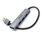 Unitek H1208A USB-A &scaron;akotuvas, 4 prievadai (1x USB-A 5 Gbps, 3x USB-A 2.0), aliuminio, sidabro spalvos