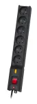 Lestar LX 610 G-A ilgintuvas su apsauga nuo vir&scaron;įtampio, 6 maitinimo lizdai, 1,5 m laidas, 155 J, 230 V, 10 A, su jungikliu, juodas