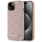 Karl Lagerfeld Leather Monogram Metal Logo MagSafe Case, iPhone 15, Pink