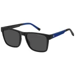 TOMMY HILFIGER TH-2144-S-D51 Vyri&scaron;ki stačiakampiai akiniai nuo saulės &ndash; juodas acetatinis rėmelis, pilki polikarbonatiniai lę&scaron;iai 55/19/145 mm