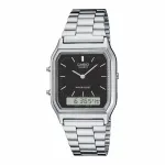 CASIO AQ-230A-1D Unisex Analog-Digital Watch, 38,8mm, Silver-tone Stainless Steel Band, Black Dial