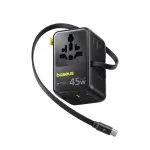 Baseus PicoGo AG11 45W 6-in-1 Universal Travel Adapter su įtraukiamu USB-C laidu &ndash; juoda