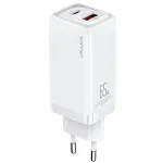 USAMS T47 65W PD Greitas Įkroviklis Super Si Sieninis Įkroviklis su 1x USB-C ir 1x USB-A, Baltas (CC153TC02)