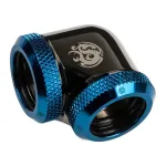 Bitspower adapter 90&deg; 16 mm OD į 16 mm OD kietajam vamzdeliui, juodas blizgus/mėlynas