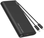 VEGER TCE130 130W PD Power Bank 25000mAh su įmontuotais USB-C ir Lightning kabeliais, juoda