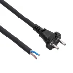 Akyga AK-OT-06S guminis maitinimo kabelis H05RR-F 2 x 1,5 mm&sup2;, CEE 7/17 ki&scaron;tukas &ndash; laisvi laidai, 5 m, juodas