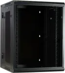 DSIT 15U sieninis serverių kabinetas su stiklo durimis ir perforuotais &scaron;onais, 600x600x770 mm, juodas