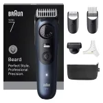 Braun BeardTrimmer 7 BT7520 barzdos kirpimo ma&scaron;inėlė, baterija, 40 ilgio nustatymų, 0,5&ndash;20 mm, &scaron;lapiai ir sausai, juoda, mėlyna