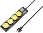 SYGONIX RF-4737806 prailgintuvas su jungikliu, 6 Schuko lizdai, 1,5 m laidas, juodas/geltonas