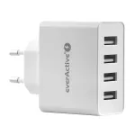 everActive SC400 sieninis USB įkroviklis su 4x USB prievadais, 5 A bendra i&scaron;ėjimo srove, baltas
