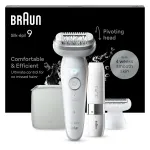 Epiliatorius BRAUN Silk-&eacute;pil 9 SES9-341 &mdash; 40 pincetų, &scaron;lapias ir sausas, 50 min baterija, 2 greičiai, baltas