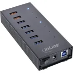 InLine USB 3.2 Gen.1 7 prievadų &scaron;akotuvas aliumininiame korpuse su 2,5 A maitinimo &scaron;altiniu, juodas
