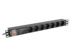LANBERG PDU-PRO-07F-0200-BK 1U paskirstymo blokas, 7 lizdai (F tipo), 16 A, 2 m laidas, juodas