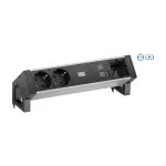 BACHMANN DESK2 ALU BLACK 2x apsauginis ki&scaron;tukas USB, USB įkroviklis 22W A&C 0,2m GST18
