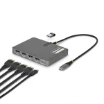 StarTech.com USB-C į keturių monitorių darbo vietos adapteris, 4K 60Hz DisplayPort, 140W PD praėjimas ne&scaron;iojamojo kompiuterio įkrovimui, USB prievadas belaidžiai klaviatūrai / pelei, TAA