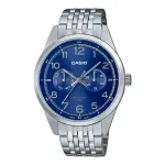 CASIO MTP-E340D-2AVDF Vyri&scaron;kas analoginis kvarcinis laikrodis 42 mm, nerūdijantis plienas, mėlynas ciferblatas, data