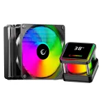 Rampage INFINITE V120 ARGB 120 mm skysčio au&scaron;intuvas CPU su temperatūros ekranu, juodas