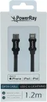 PowerRay USB-C į Lightning MFi pintas duomenų ir įkrovimo kabelis 1,2 m juodas PR-DCCL120TBK