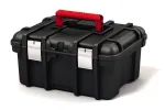 KETER DIY Power Tool Box 16 įrankių dėžė, 41,9 x 32,7 x 20,5 cm, juoda su raudonais akcentais, sukraunama, metaliniai fiksatoriai, i&scaron;imama dėklas