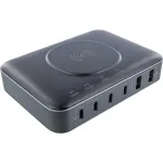 InLine Qi Powerstation Multiport maitinimo stotelė, 4x USB-C + 2x USB-A, GaN 100 W, 15 W belaidis įkrovimas, juoda (31517K)