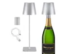 Beper P201UTP117 akumuliatorinė LED stalo lempa, 1,5 W, jutiklinis jungiklis, su ry&scaron;kumo reguliavimu, 33 mm buteliui skirtas adapteris, atspari vandeniui, sidabro spalvos