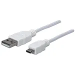 Manhattan 324069 Hi-Speed USB 2.0 kabelis, USB-A&ndash;Micro-USB, ki&scaron;tukas į ki&scaron;tuką, 1,8 m, baltas