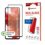 Displex Full Cover ekrano apsauginis stiklas (10H), skirtas Samsung Galaxy A54 5G, su EASY-ON&reg; Eco montavimo rėmeliu