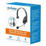 Manhattan Mono ausinė su USB, reversiniu mikrofonu, 2 m kabeliu