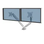 Fellowes Platinum Series dviejų monitorų laikiklis - stalinis laikiklis dviem 8 kg 40 colių ekranams - reguliuojamas dviejų monitorių stalinis laikiklis - pakreipimas 45&deg;, pasukimas 180&deg;, sukimas 360&deg;, VESA 75x75/100x100 - sidabrinis
