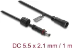 Delock DC ilginimo kabelis 5.5 x 2.1 mm ki&scaron;tukas &ndash; lizdas su varžtiniu fiksavimu M12 x 1.75 mm sriegiu, atsparus vandeniui, 18 AWG, 1 m, juodas