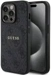 Guess Apple iPhone 15 Pro 4G Collection Odelė i&scaron; Odos su Metaliniu Logotipu ir MagSafe Juoda