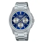 CASIO MTP1375PD2A1V Vyri&scaron;kas analoginis kvarcinis laikrodis 43,8 mm nerūdijančio plieno mėlynu ciferblatu