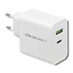 Qoltec 51718 Įkroviklis | 45W | 5-20V | 2,4-3A | USB C PD | USB | Baltas
