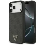 GUESS Leather 4G Triangle Strass MagSafe dėklas, skirtas iPhone 18 Pro Max / 17 Pro Max - juodas